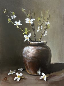 Vase rustique aux fleurs blanches - Marina Kozyr