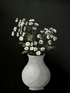 Peinture de fleurs blanches – Art botanique monochrome dans un vase blanc, pour la maison, le bureau ou comme cadeau - 010 - Marina Kozyr