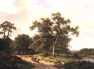 Paysage boisé avec paysans