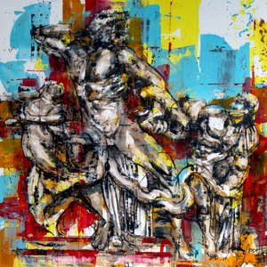 Groupe Laocoonte, 2024 (acrylique et huile sur toile retournée) - Mario Henrique