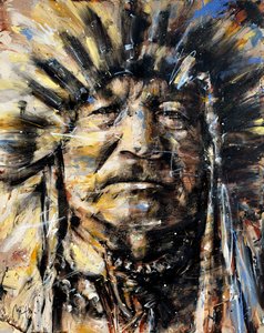 Sitting Bull, 2023 (acrylique et huile sur toile inversée) - Mario Henrique