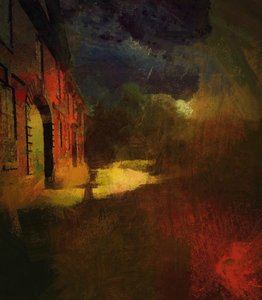 Abbaye de Calke et pluie de météorites (mixed media)