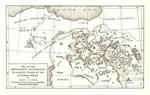 Carte montrant la distribution approximative des tribus kurdes de l