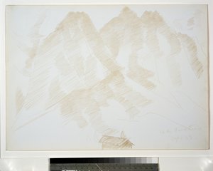 Paysage de montagne avec bâtiments au premier plan