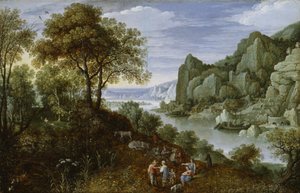 Paysage fluvial avec exploitation minière, 1620-29