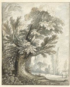 Paysage avec un grand arbre