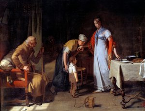 Une jeune femme aidant une famille malheureuse - Martin Drölling