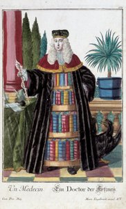 Métier : Un docteur. Gravure de Martin Engelbrecht dans "Nouvelle assemblée des manouvriers habillés" 18ème siècle, Allemagne. Paris, Arts décoratifs - Martin Engelbrecht