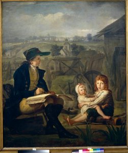 Werther dessinant des enfants, illustration du roman "Les Souffrances du jeune Werther" de Johann Wolfgang von Goethe
