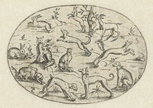 Ovale avec chiens, chèvres et lapins - Martin Pleginck