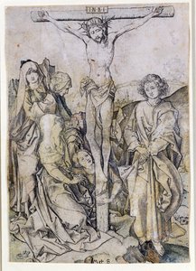 Christ en croix, avec la Vierge et Saint Jean - Martin Schongauer