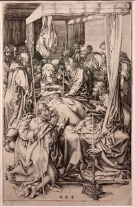 Gravure sur papier. La Mort de la Vierge. Martin Schongauer. Ca 1470-1491 - Martin Schongauer