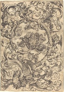Ornement avec hibou moqué par les oiseaux diurnes - Martin Schongauer
