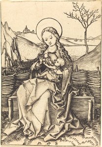 Vierge et enfant sur un banc herbeux - Martin Schongauer