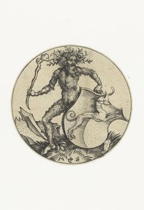 Blason avec un chien, tenu par un homme sauvage avec une massue