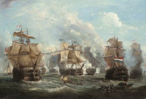 Le vaisseau amiral anglais Venerable engageant le vaisseau amiral néerlandais Vrijheid à la bataille de Camperdown - Martin Schouman