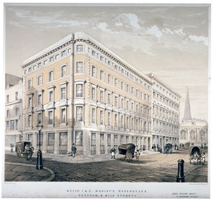 Entrepôts de Messieurs J&R Morley, coin de Milk Street et Gresham Street, Londres, vers 1840 - Martin and Hood