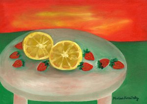 Fruits sur la petite table de jardin au soleil du matin