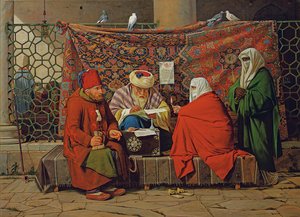 Un notaire turc rédigeant un contrat de mariage devant la mosquée Kilic Ali Pasha, Tophane, Constantinople - Martinus Rorbye