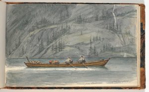 Paysage de fjord avec bateau à rames. Krøderen, Norvège