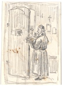 Un ecclésiastique à une porte entrouverte - Martinus Rørbye