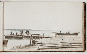 Mennesker ved et færgested - Martinus Rørbye