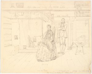 Maison paysanne norvégienne avec "Anne Oles Datter et Ole Christofersøn Gulsvig" - Martinus Rørbye