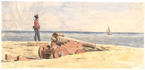 Sentinelle et canon sur le rivage à Frederikshavn