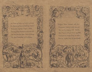Deux couvertures avec ornement de chaîne enroulée avec des animaux pour "Cinquante fables pour enfants" avec texte - Martinus Rørbye