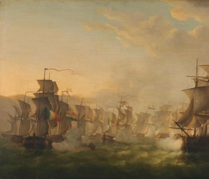 Affrontement des flottes néerlandaise et britannique lors du passage de la flottille néerlandaise à Boulogne (1804) - Martinus Schouman (signed by artist)