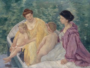Le Bain Deux mères et leurs enfants dans un bateau - Mary Cassatt