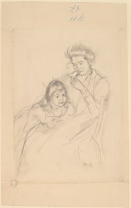 Margot appuyée contre le genou de Reine - Mary Cassatt