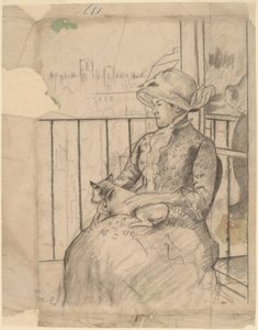Susan sur un balcon tenant un chien [recto] - Mary Cassatt