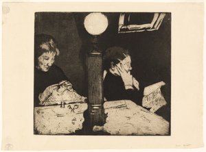Sous la lampe - Mary Cassatt