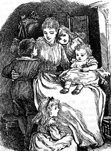 Une mère câlinant ses enfants