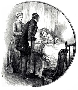 Gravure représentant un médecin rendant visite à son jeune patient à domicile - Mary Ellen Edwards