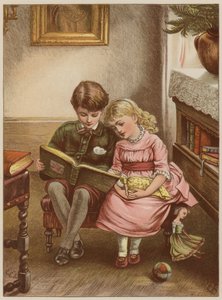 Garçon et fille lisant un livre - Mary Ellen Edwards