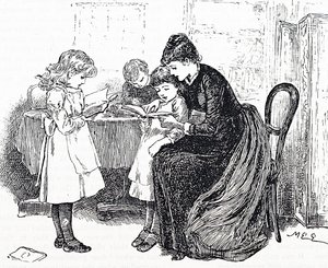 Enfants écoutant leur mère lire