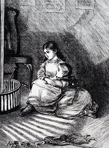 Enfants assis près du foyer