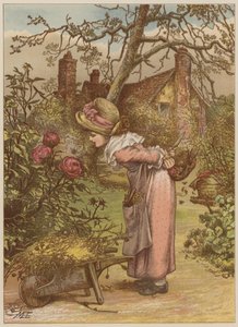 Fille regardant une abeille dans le jardin - Mary Ellen Edwards