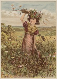 Fille avec des fleurs et des papillons - Mary Ellen Edwards