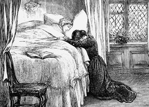 Illustration Dépeignant une Fille Pleurant au Chevet de sa Mère - Mary Ellen Edwards