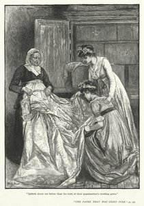 "Lisbeth secoua devant eux les plis de la robe de mariée de leur grand-mère" (gravure) - Mary L. Gow