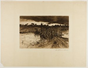 Paysage avec moulin et pont en bois - Mary Nimmo Moran
