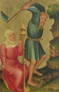 Adam et Ève au travail, détail du Retable de Grabow, 1379-83 - Master Bertram of Minden