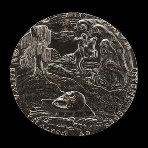 Livre, crâne, os et cavalier dans le paysage [verso], 1526