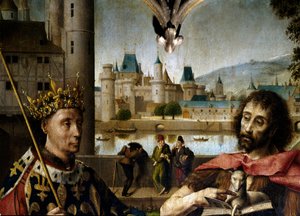 Crucifixion Christ sur la croix entouré de Saint Jean-Baptiste, Saint Denis, Charles Ier le Grand (Charlemagne), Louis IX (Saint Louis), Sainte Madeleine, Sainte Marthe (détail)