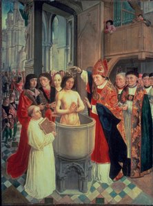 Le baptême de Clovis I, à Reims par Saint Remi le 25/12/496 (ou 499), c. 1490-1510