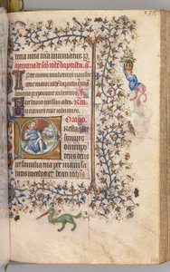 Heures de Charles le Noble, roi de Navarre 1361-1425 : fol. 260v, Saint Jean-Baptiste, vers 1405 - Master of the Brussels Initials and Associates