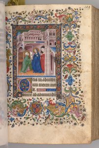 Heures de Charles le Noble, roi de Navarre 1361-1425 : fol. 55r, La Visitation Laudes, vers 1405 - Master of the Brussels Initials and Associates
